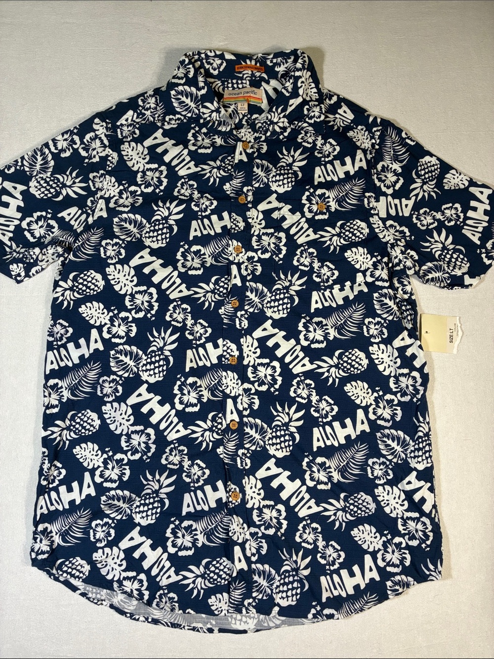 OP Navy and White Tropical Aloha Short-Sleeve Button-Up Shirt